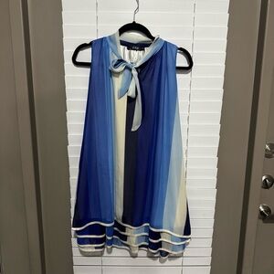 Sky Blue and White Striped Sleeveless Dress